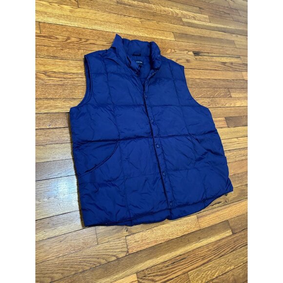 Lands' End Mens Down Puffer Vest Sz XL 46-46 Navy Blue Insulated Snap Button - Picture 3 of 7